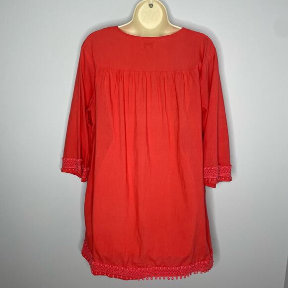 Marabella Tunic Tie Tassel Neck Crochet Details Top Red orange Medium - Picture 7 of 10